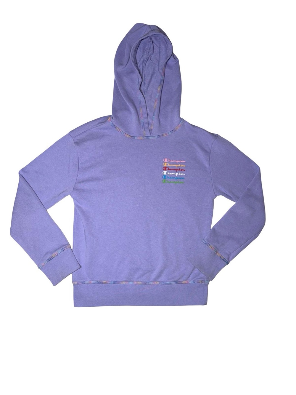 Champion Girls Stacked Rainbow Logo Pullover Hoodie French Terry Sweatshirt